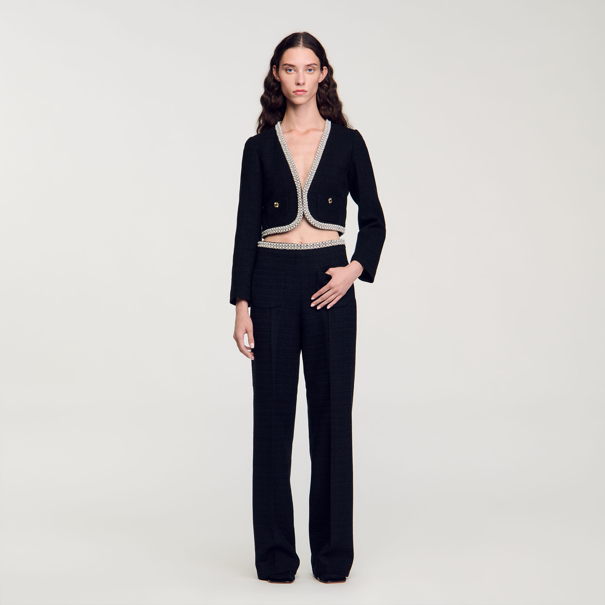 Pantalon taille haute en tweed