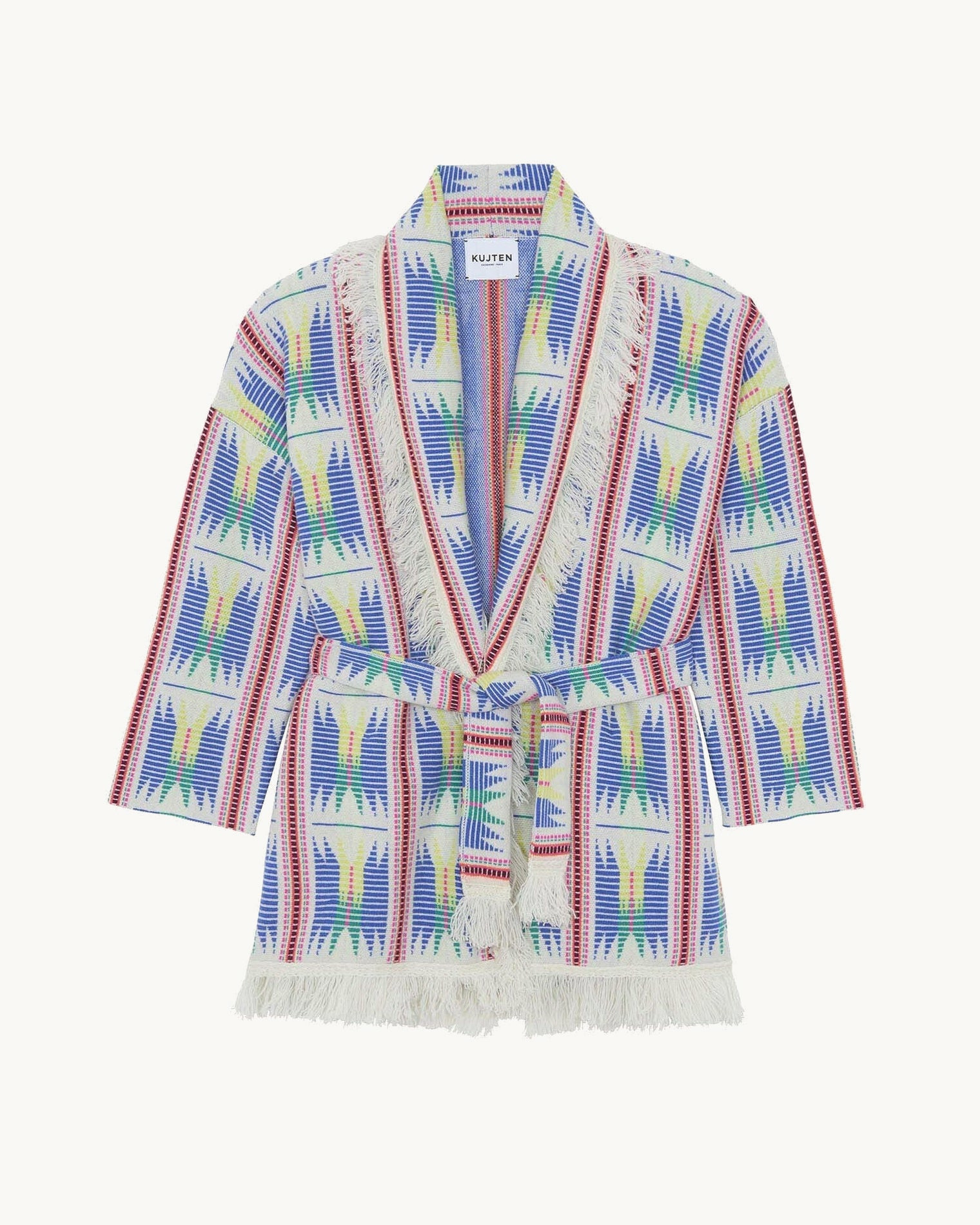 Veste Jianali Veste Longue Col Châle Franges Cachemire, 4 fils