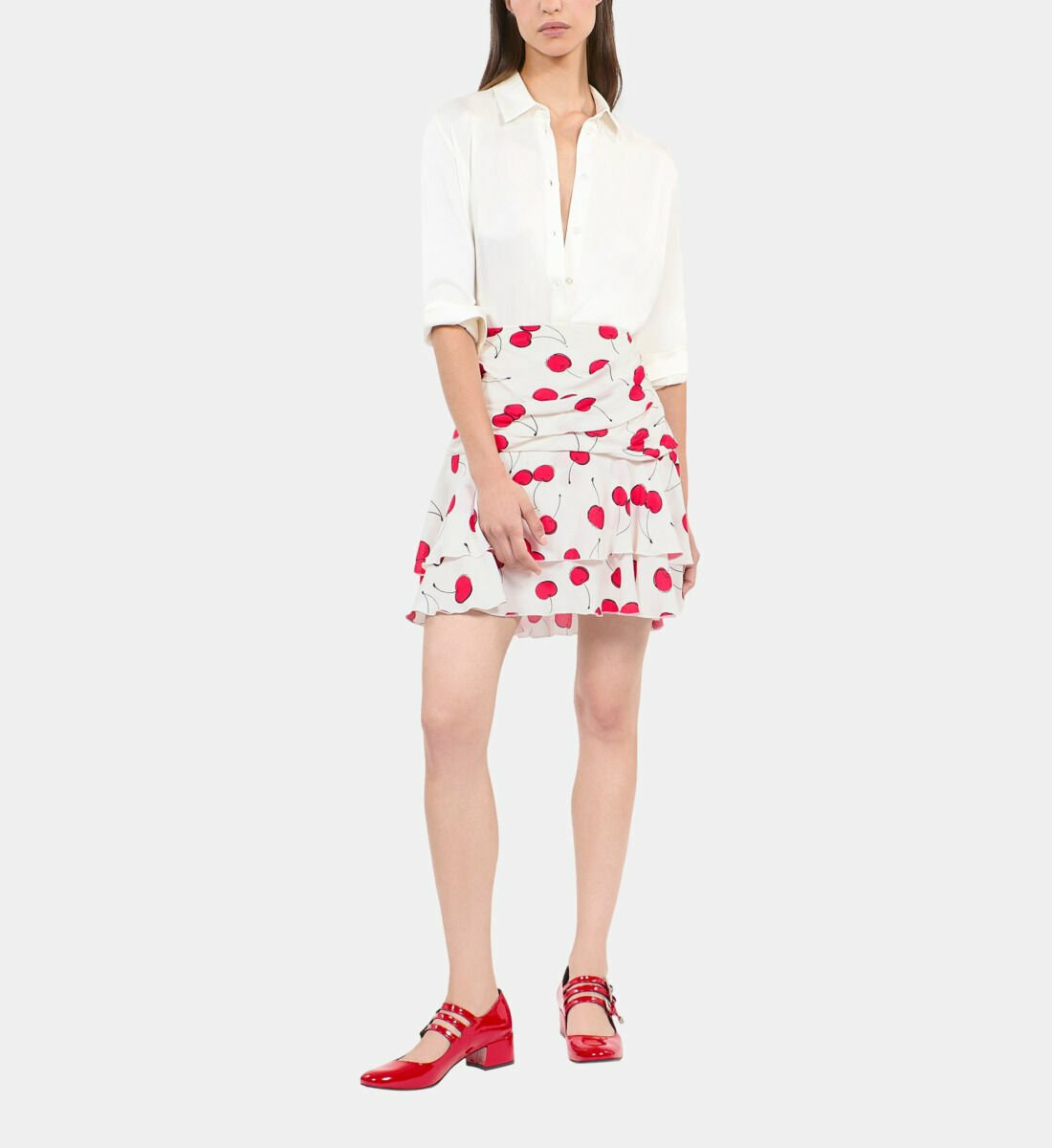 Jupe Courte Drapée Avec Imprimé Cerise Femme