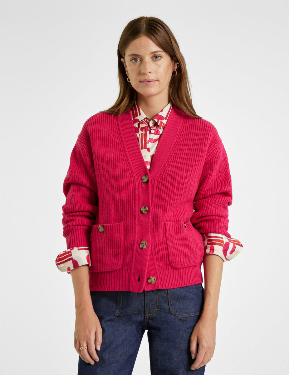 Cardigan Eglantine en laine rose fushia