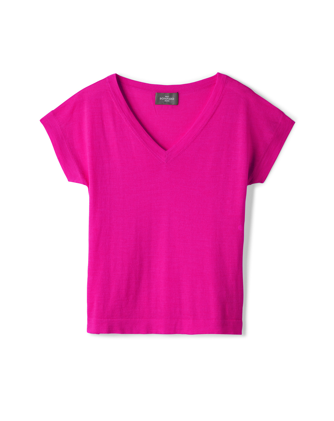 T-shirt col V  - Femme - FUCHSIA