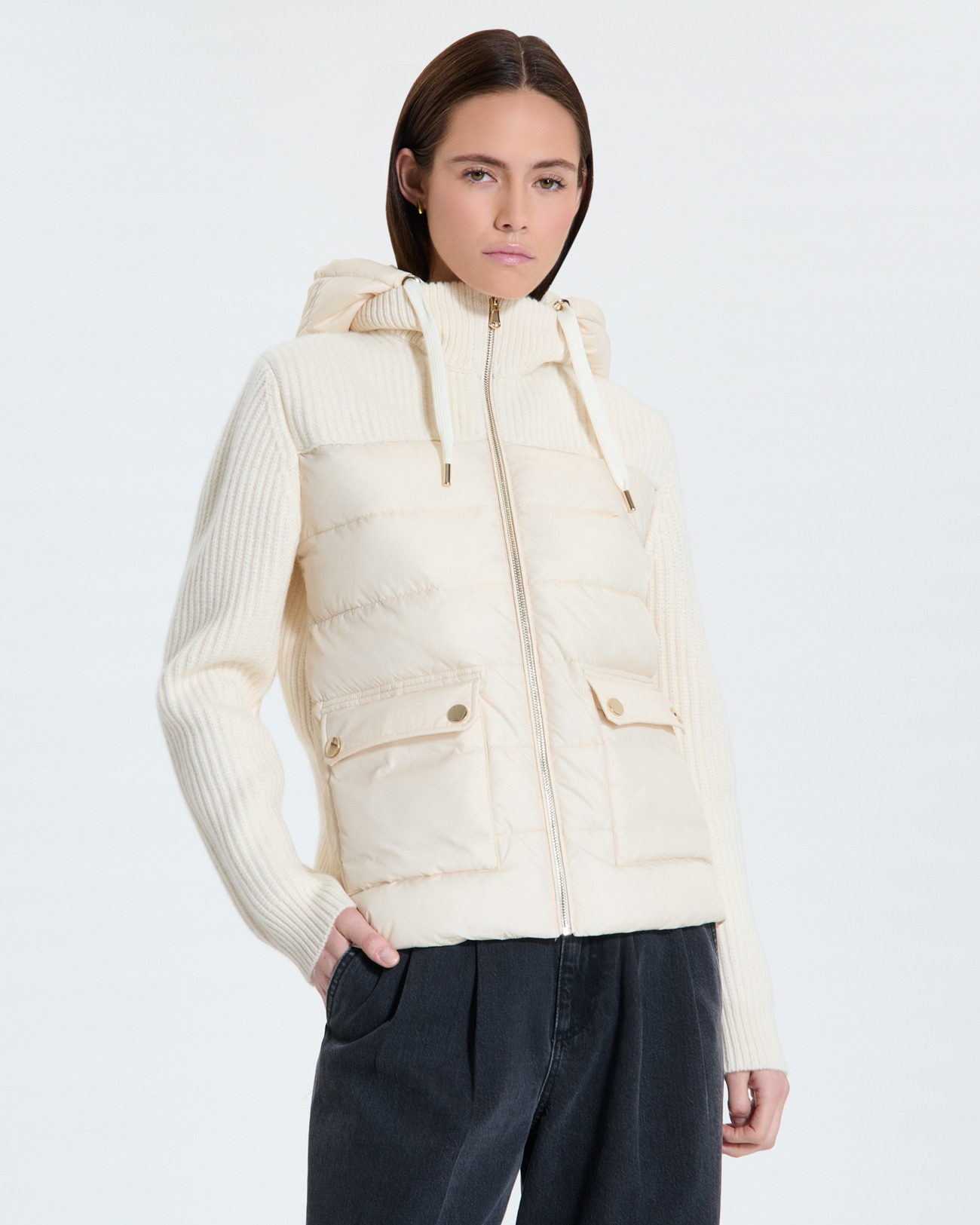 Doudoune bi-matière écrue