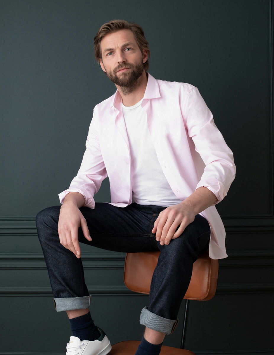 Chemise Contemporaine en popeline rayée rose