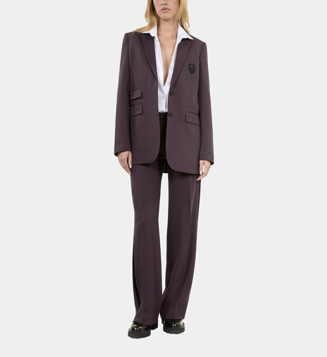 Pantalon Tailleur Large Marron Femme