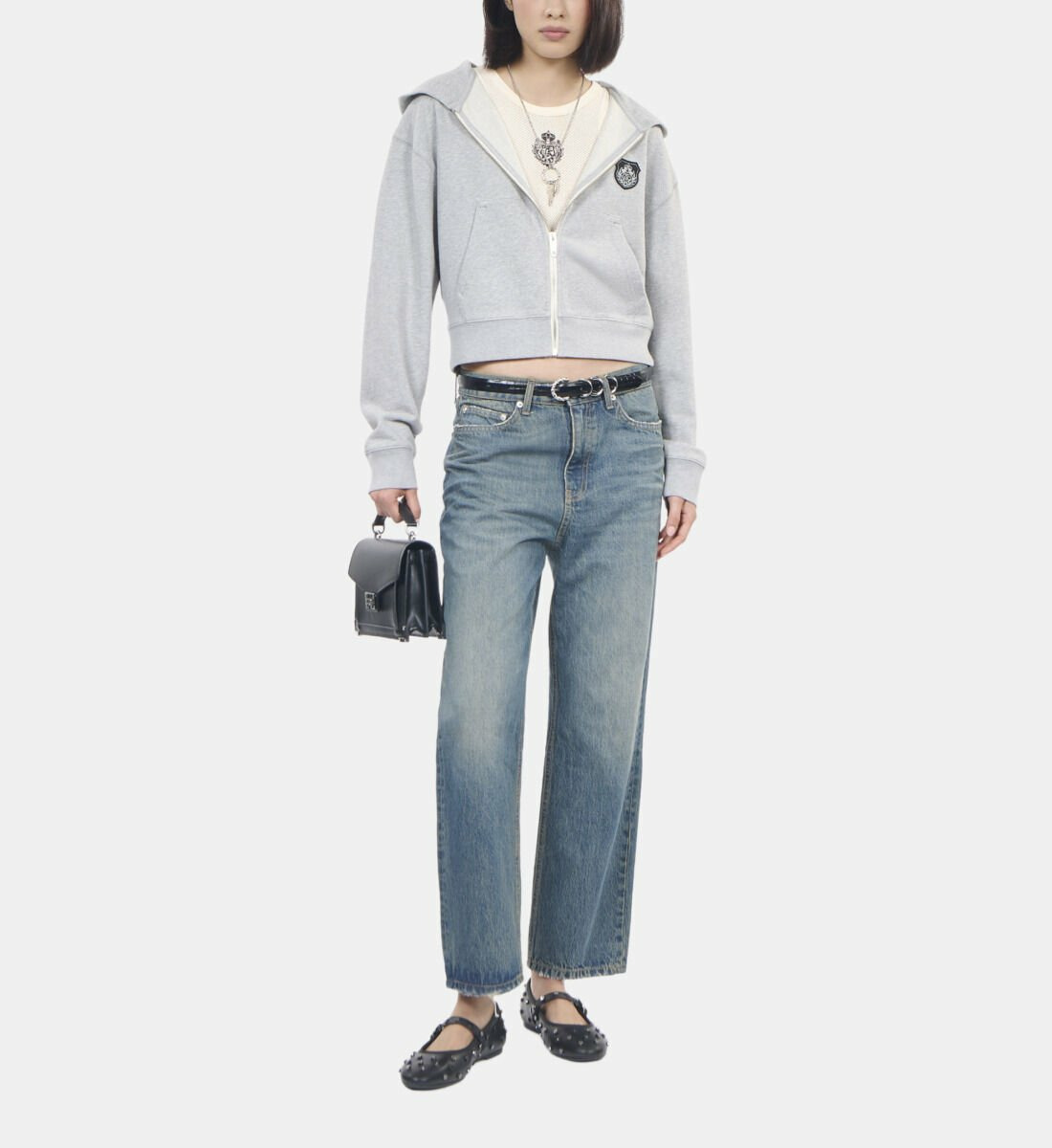 Sweatshirt Blazon À Capuche Gris Femme