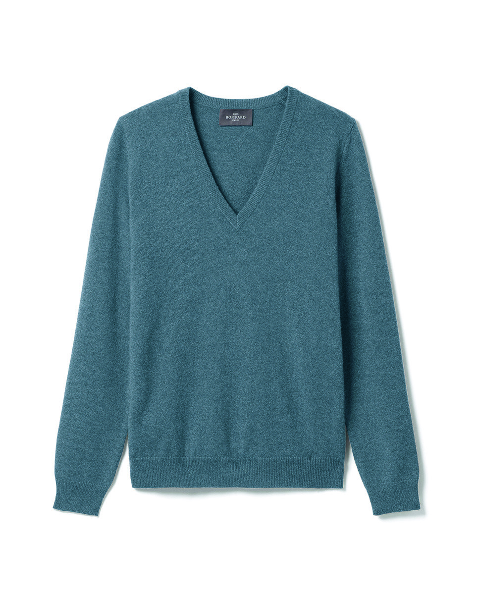 Pull col V classique - Femme - BLEU MINERAL