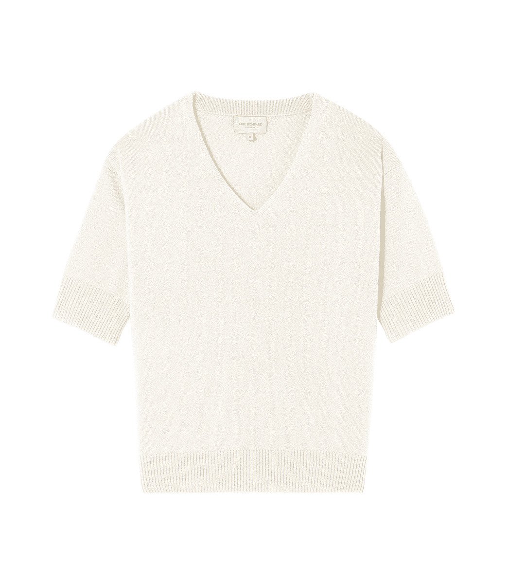 Maxi pull V manches courtes contemporain - Femme - NATUREL