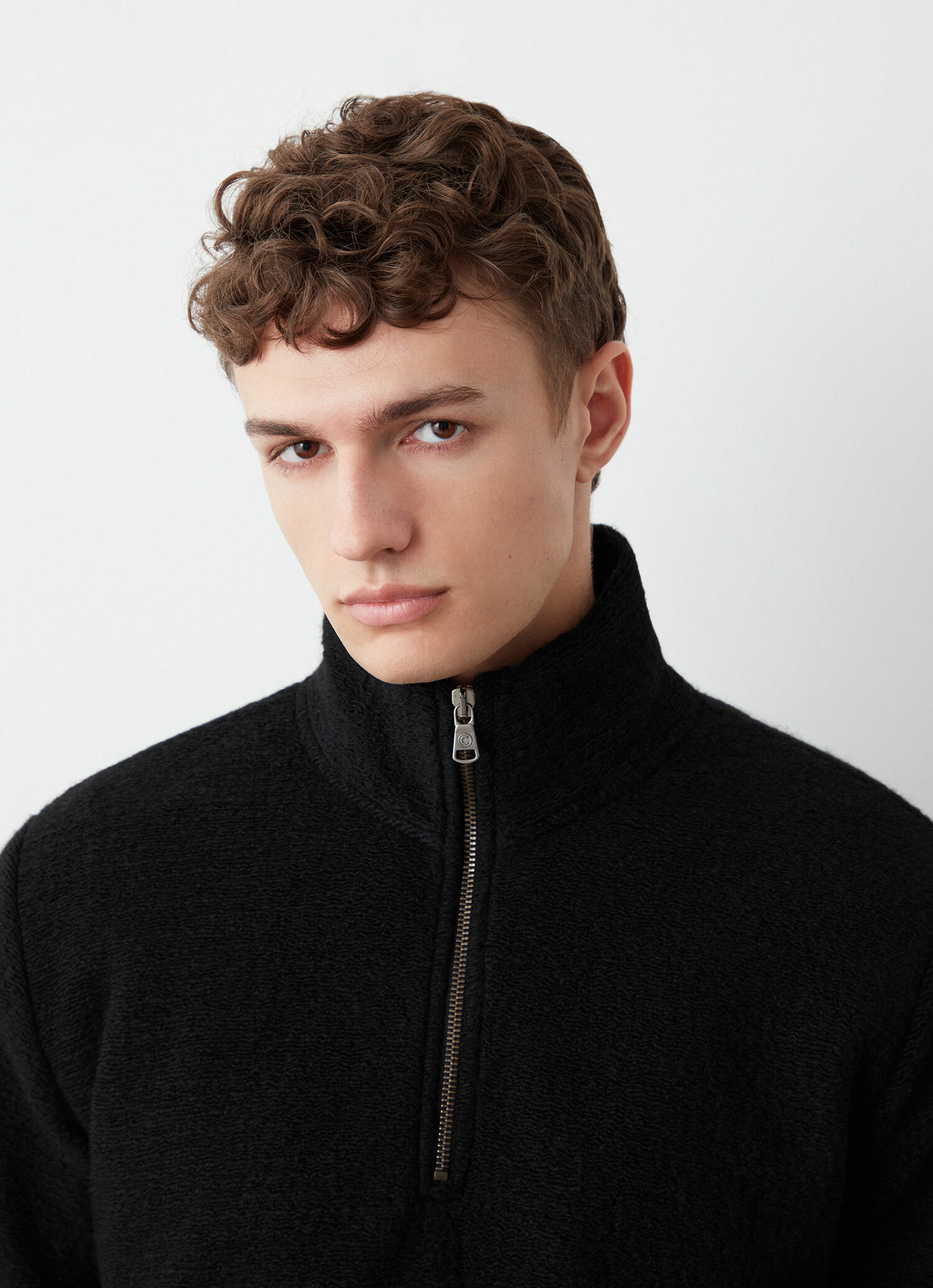 Sweat en laine effet tricot à col zippé