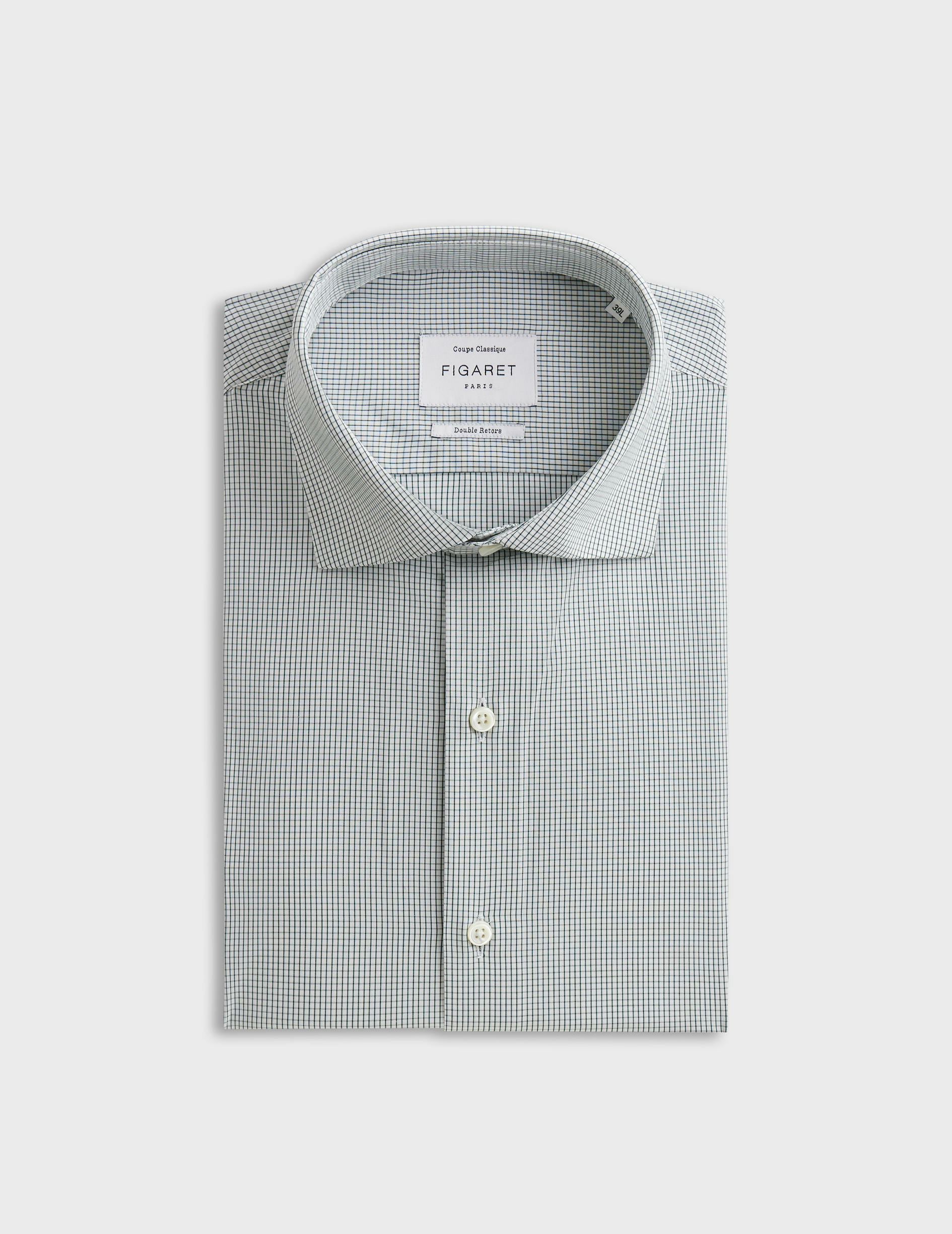 Chemise col italien en popeline à carreaux vert