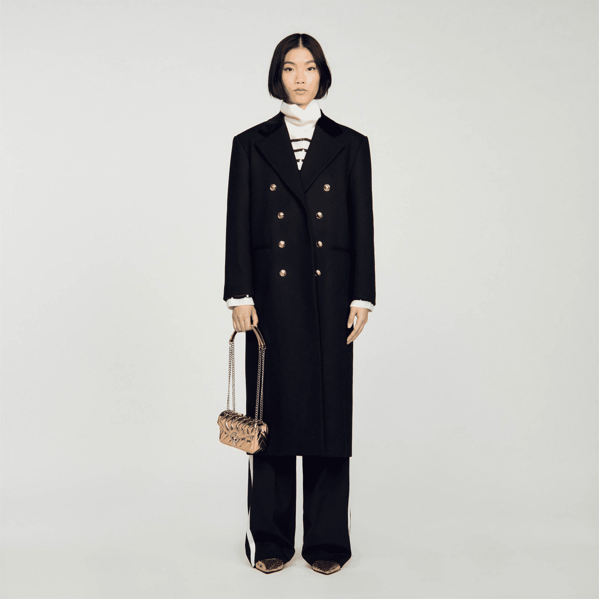 Manteau long à col en velours