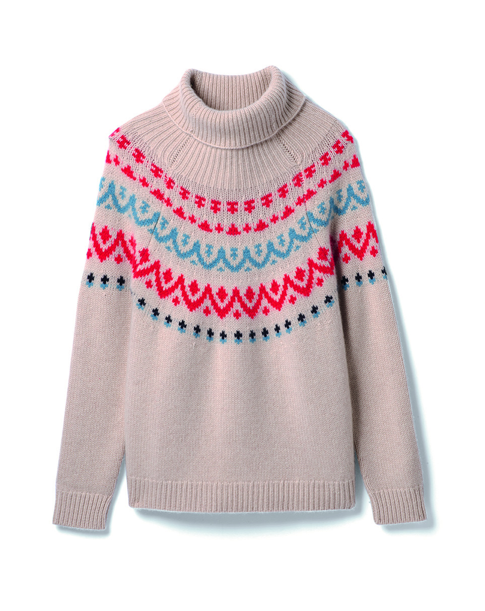 Pull col roulé jacquard fairisle - Femme - AVOINE