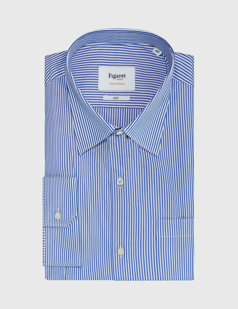 CHEMISE RAYURES POPELINE BLEU
