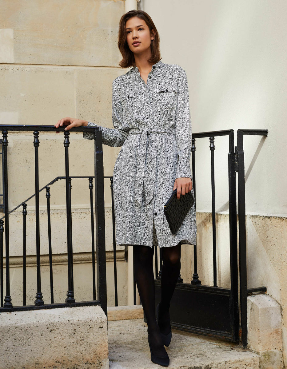 Robe Ava imprimée bi-colore en twill noir