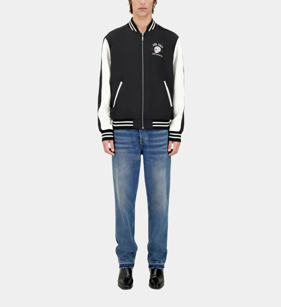 Blouson Noir Satiné Avec Broderie Tiger Homme