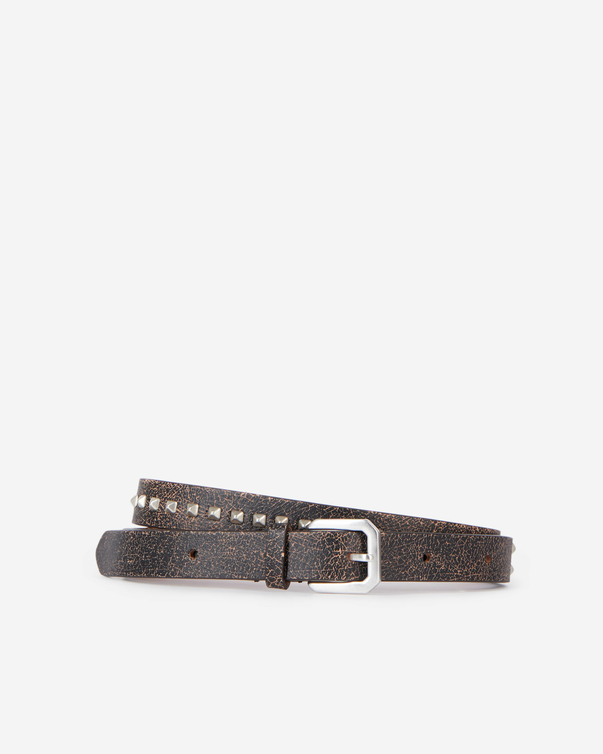 Ceinture Fine En Cuir Marron Avec Spikes