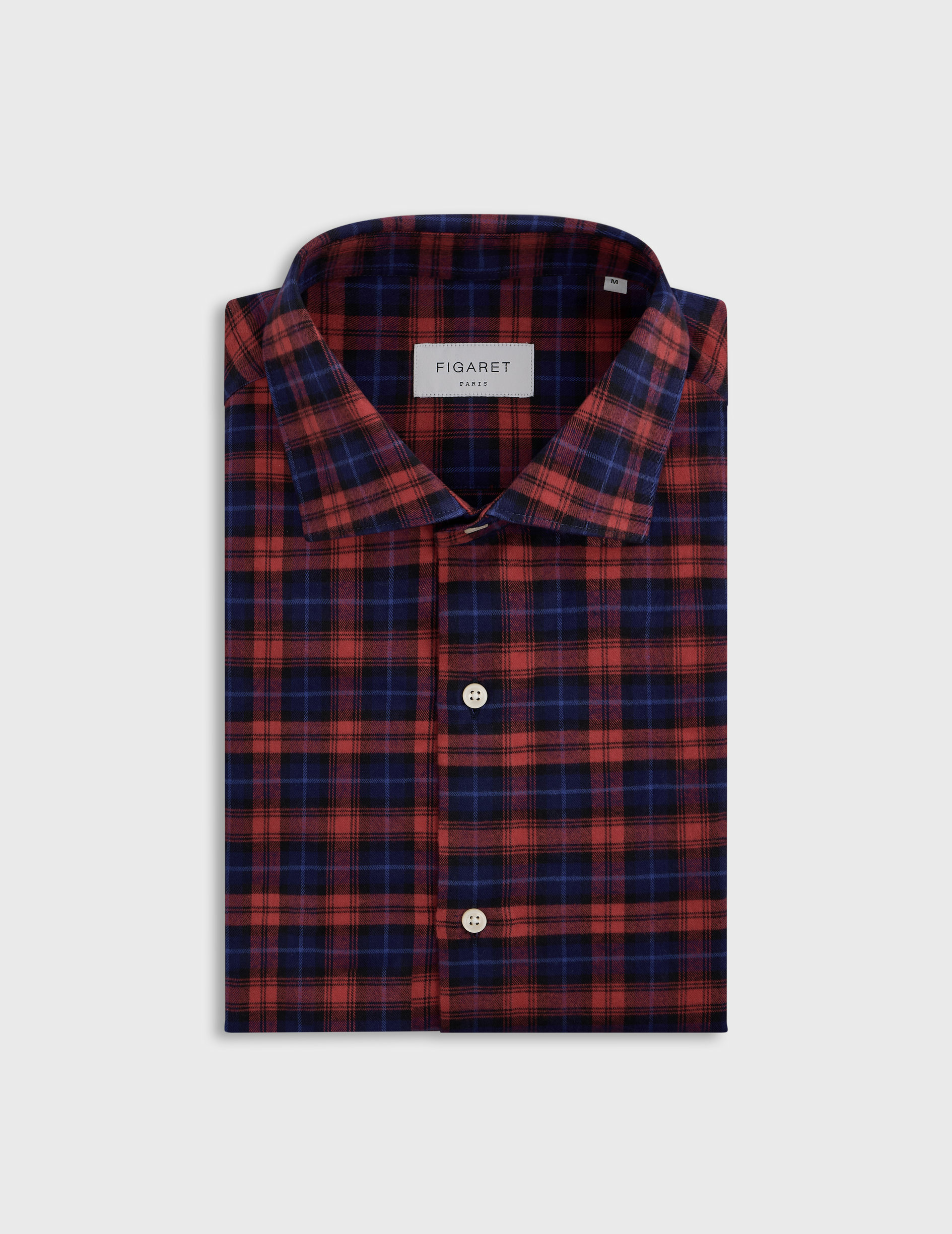 Chemise aristote col italien en flanelle de coton à carreaux rouge