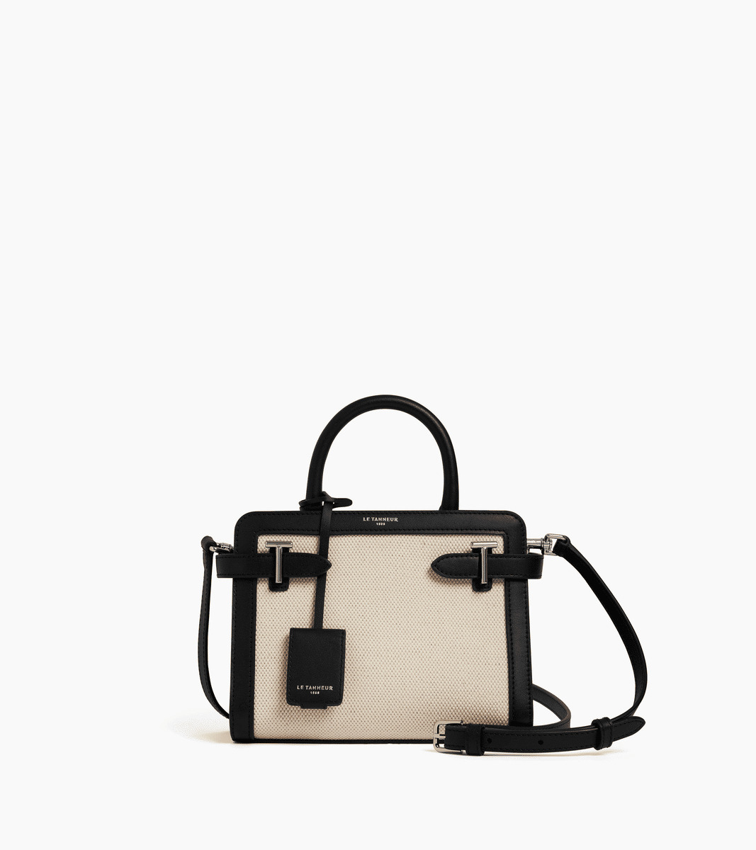 Petit sac à main Emilie en toile coton et cuir lisse