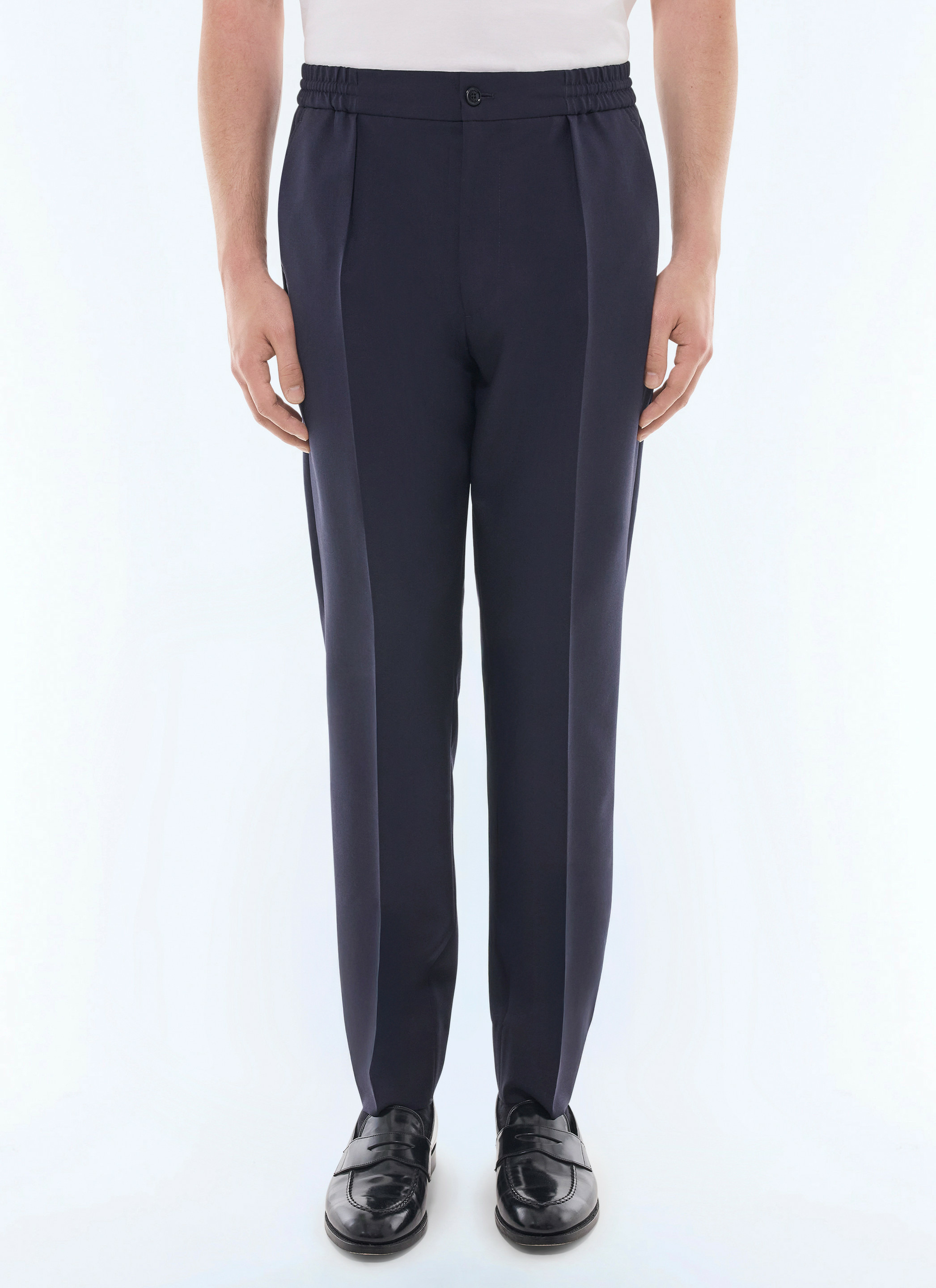 Pantalon élastiqué en flanelle de laine