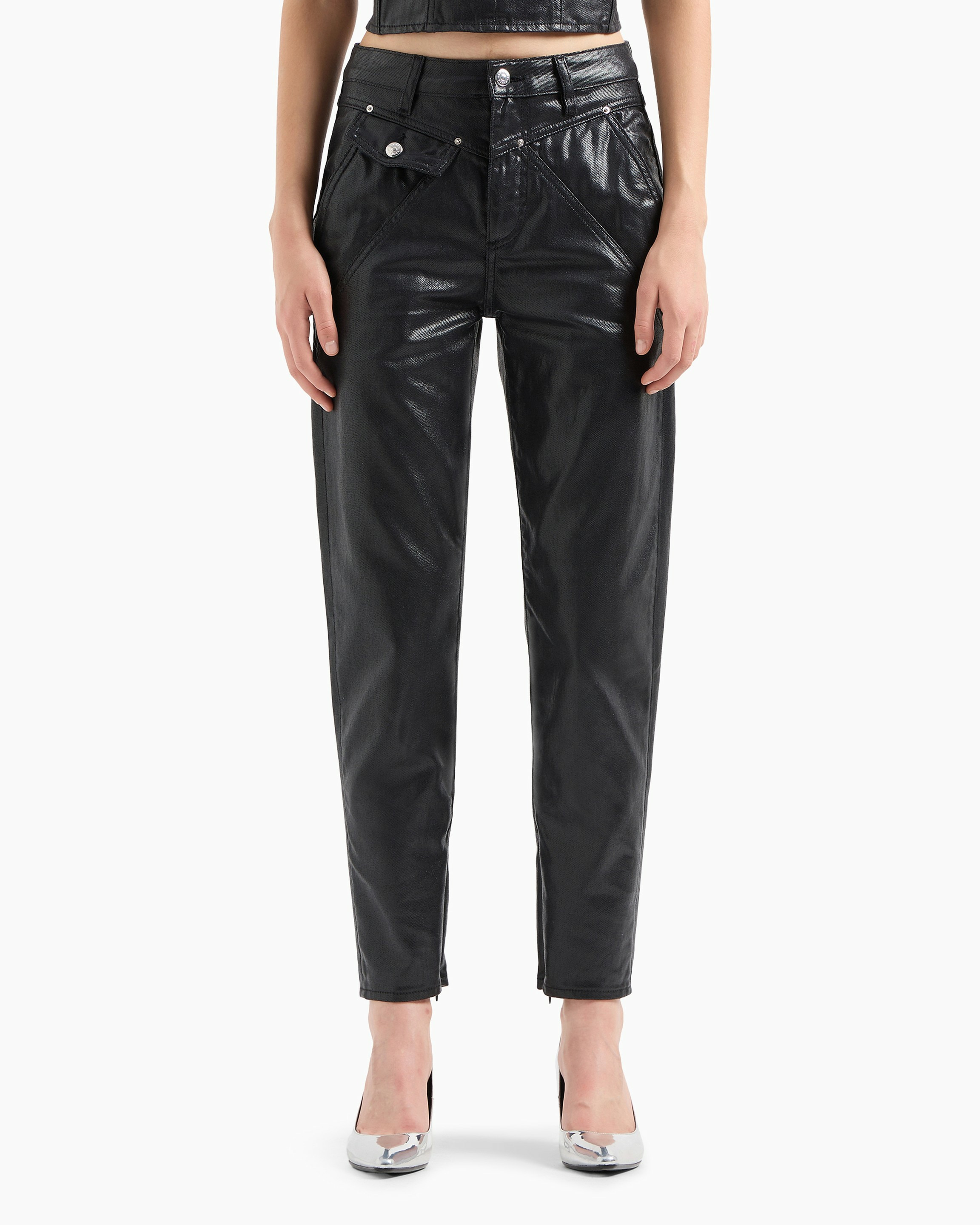 Pantalon 5 poches - noir brillant enveloppé d