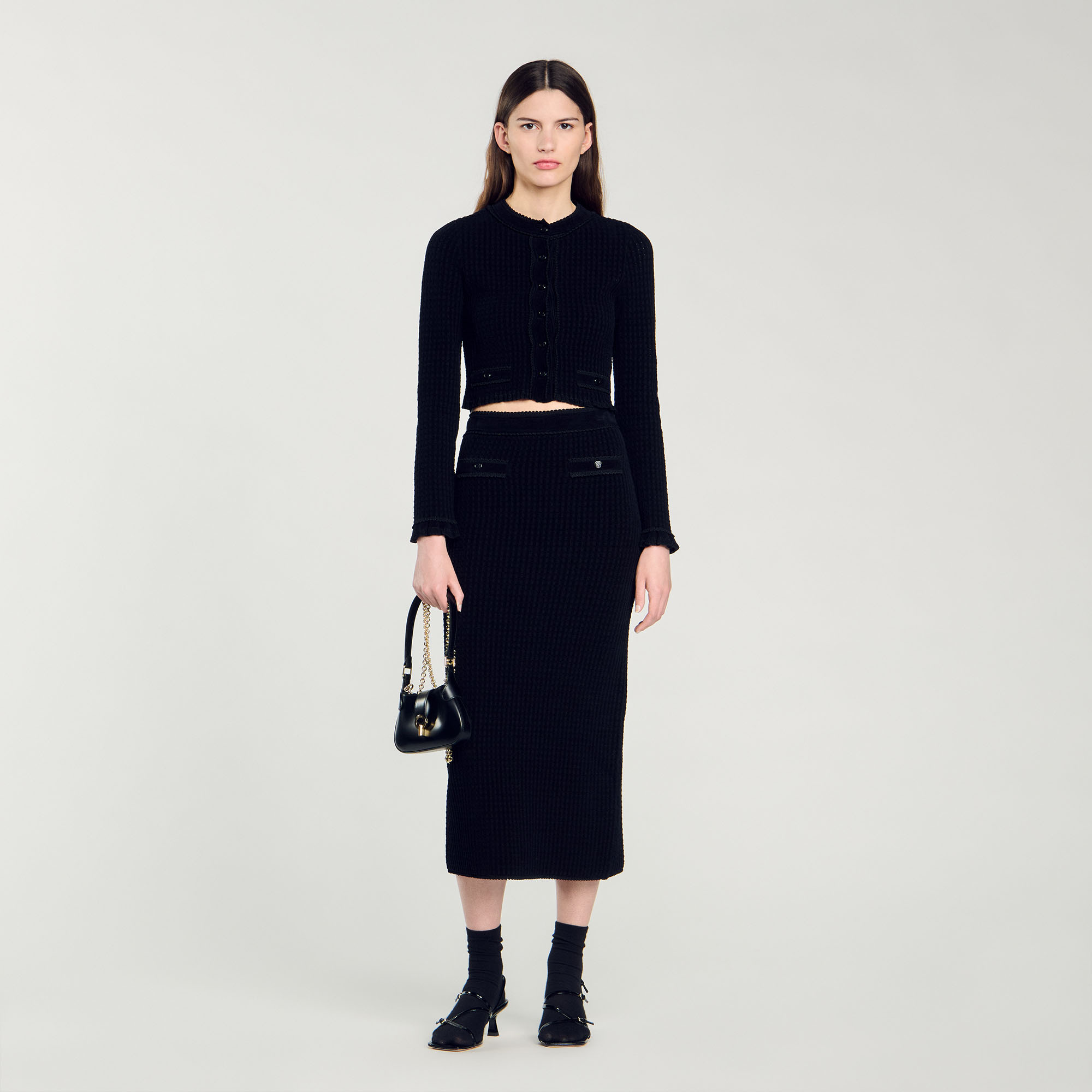 Cardigan court en maille velours