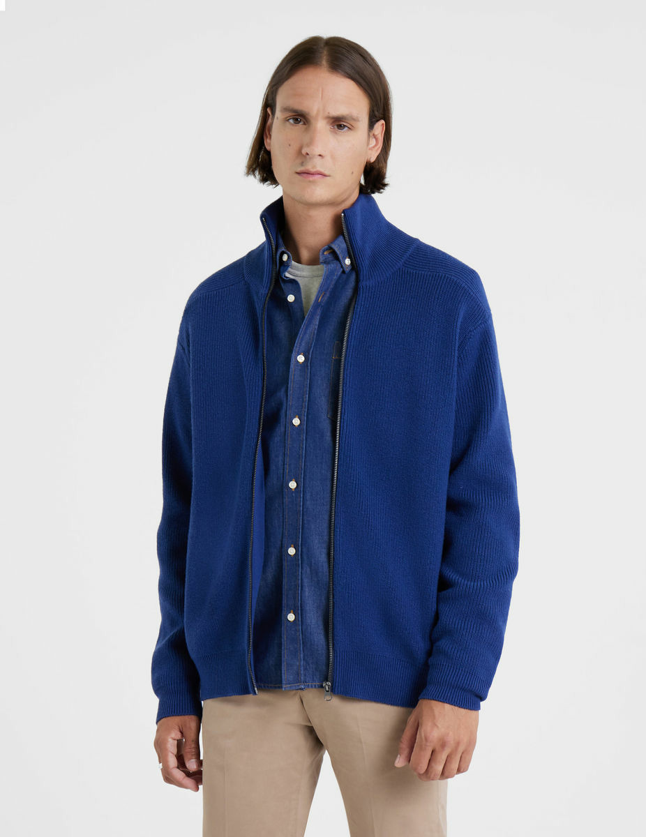 Cardigan Edgard en laine et coton bleu