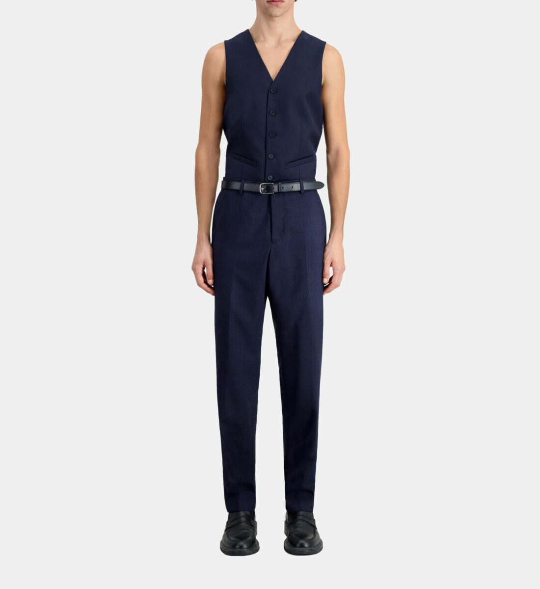 Pantalon De Costume Bleu Marine En Laine À Micro Motifs Homme
