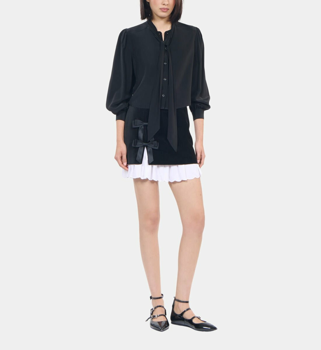 Chemise Courte En Soie Noire Femme