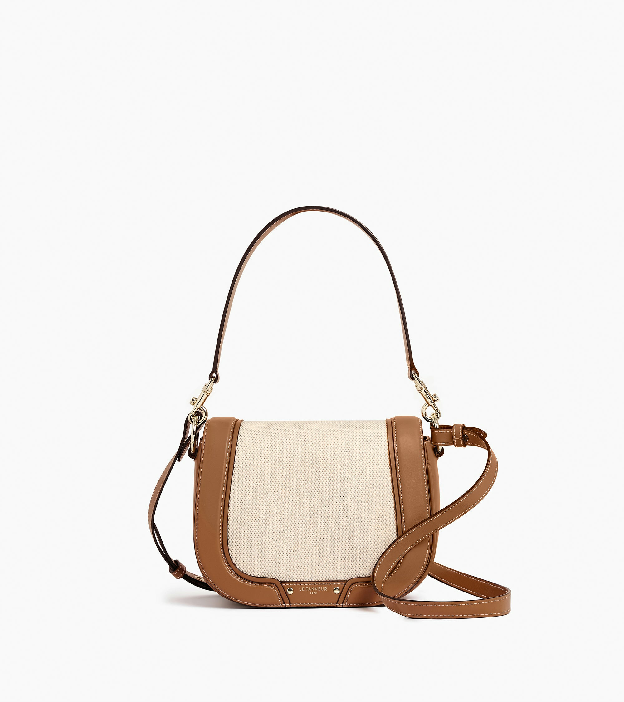 Sac bandoulière moyen modèle Ella en toile coton et cuir lisse