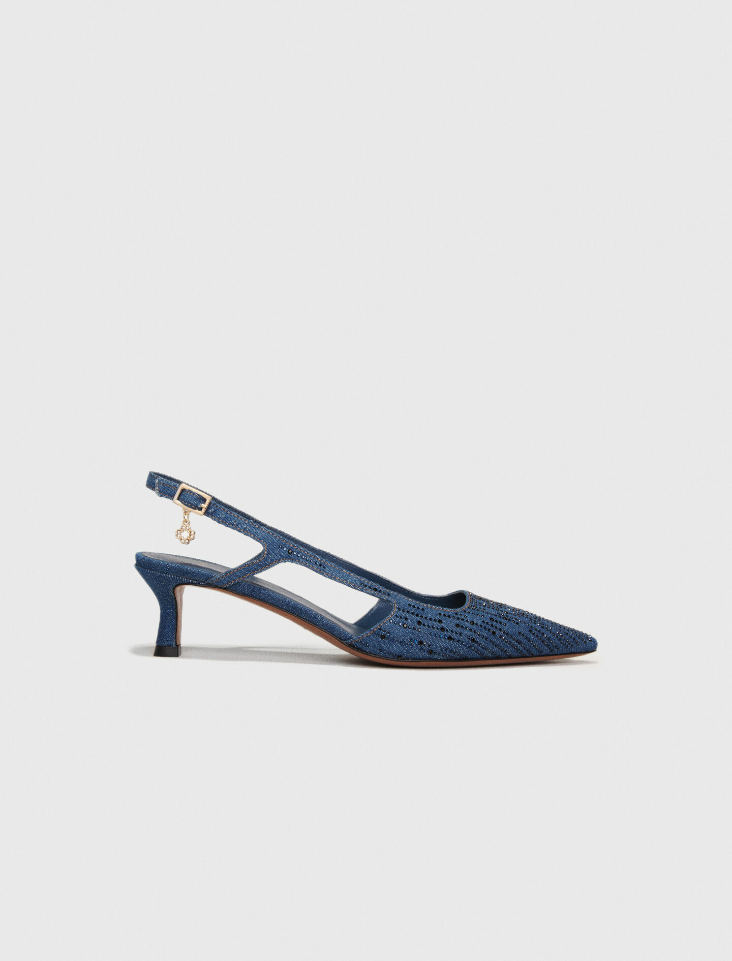 Escarpins slingback en denim strassé
