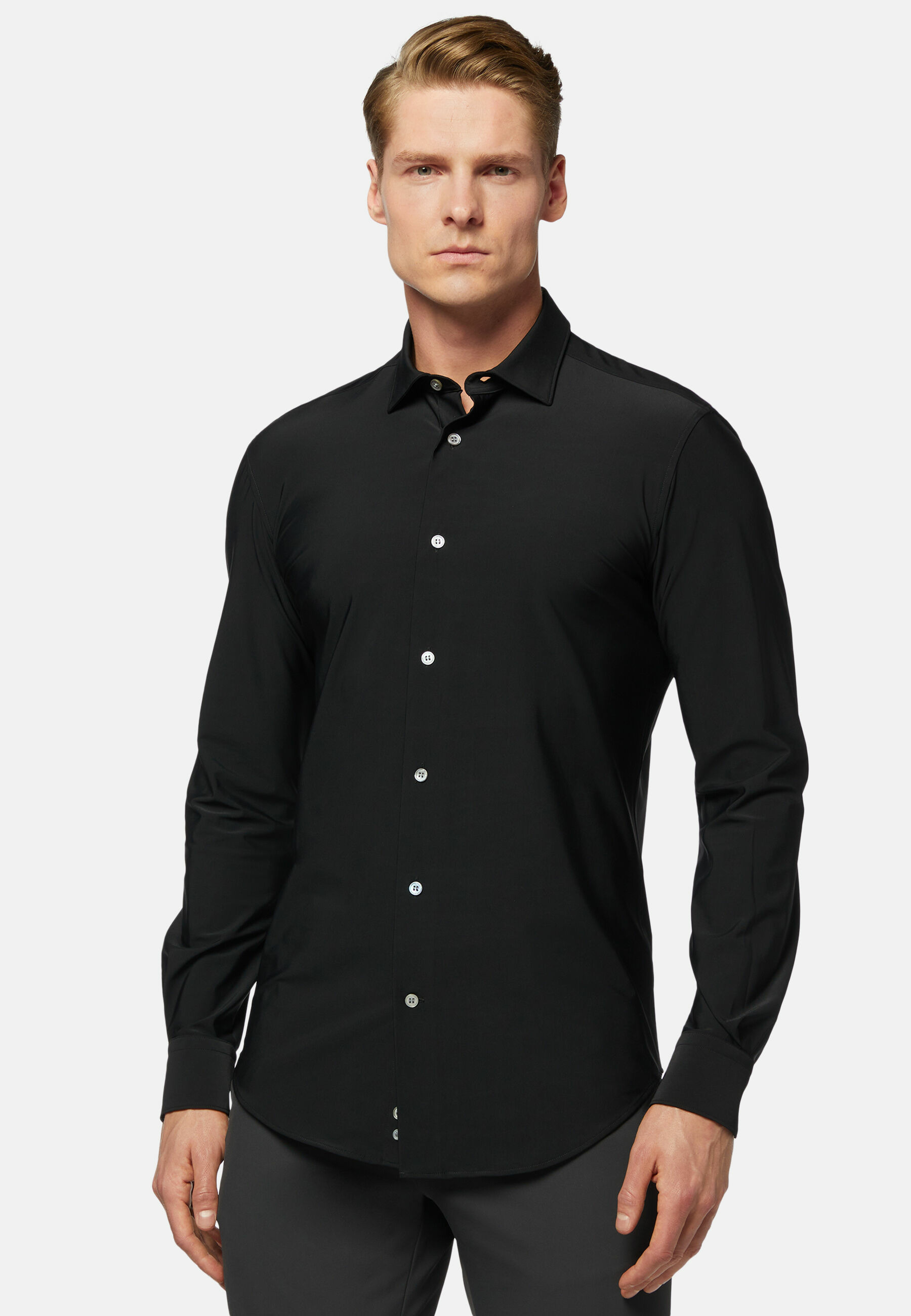 Chemise Noire En Nylon Stretch Slim Fit