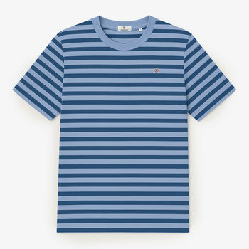 T-shirt manches courtes en coton à rayures bleu dragée