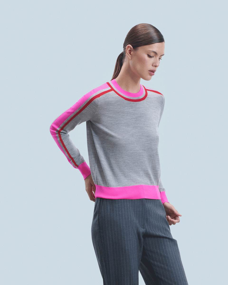 Pull Col Rond Bandes Bicolore