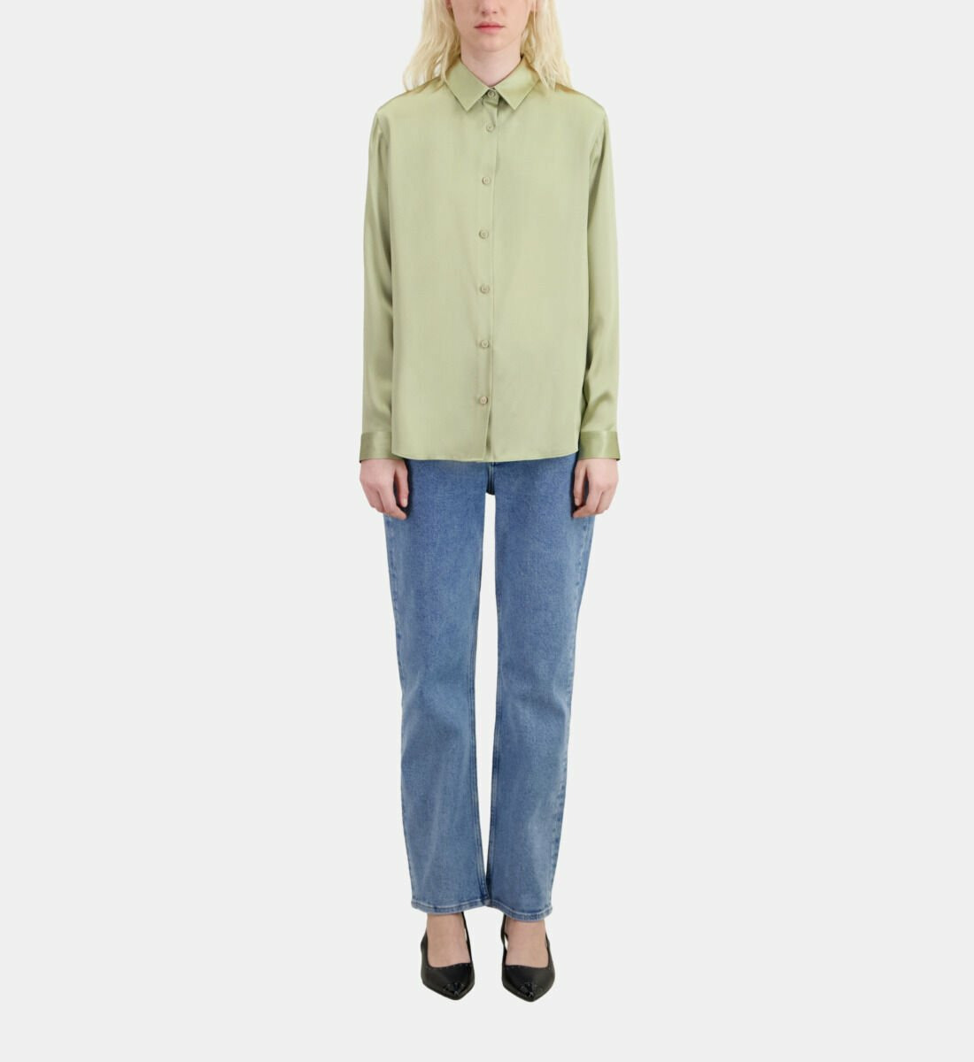 Chemise Vert Clair En Soie Satin Femme