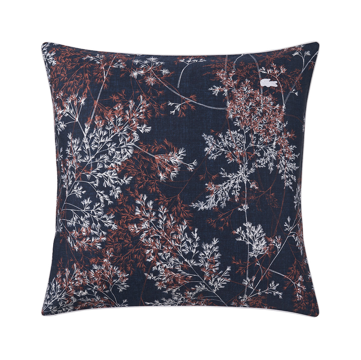 Lacoste - Taie d'oreiller en satin de coton lavé bleu, L Botanic