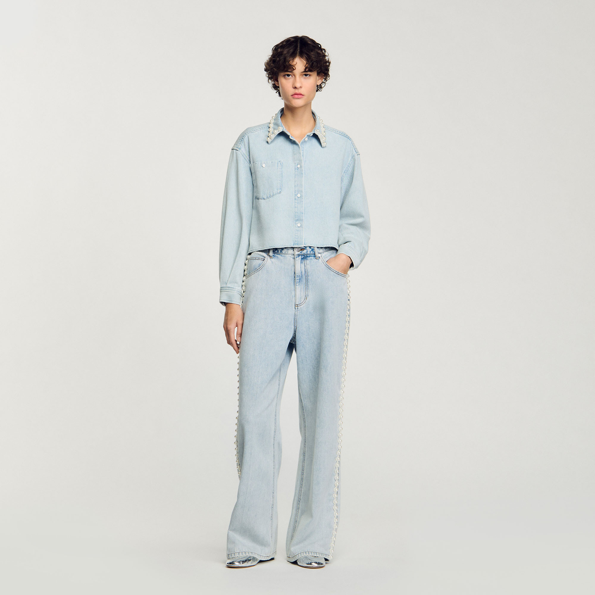 Chemise en jean à col perlé