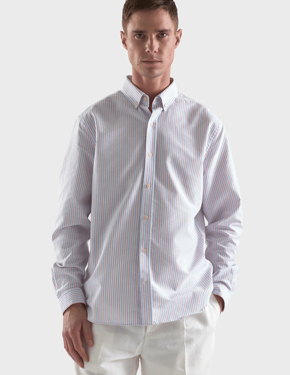 Chemise Gaspard rayée bleue et rose