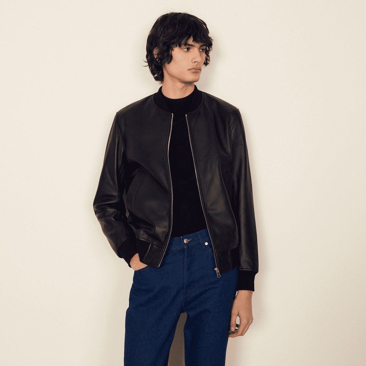 Blouson teddy en cuir lisse