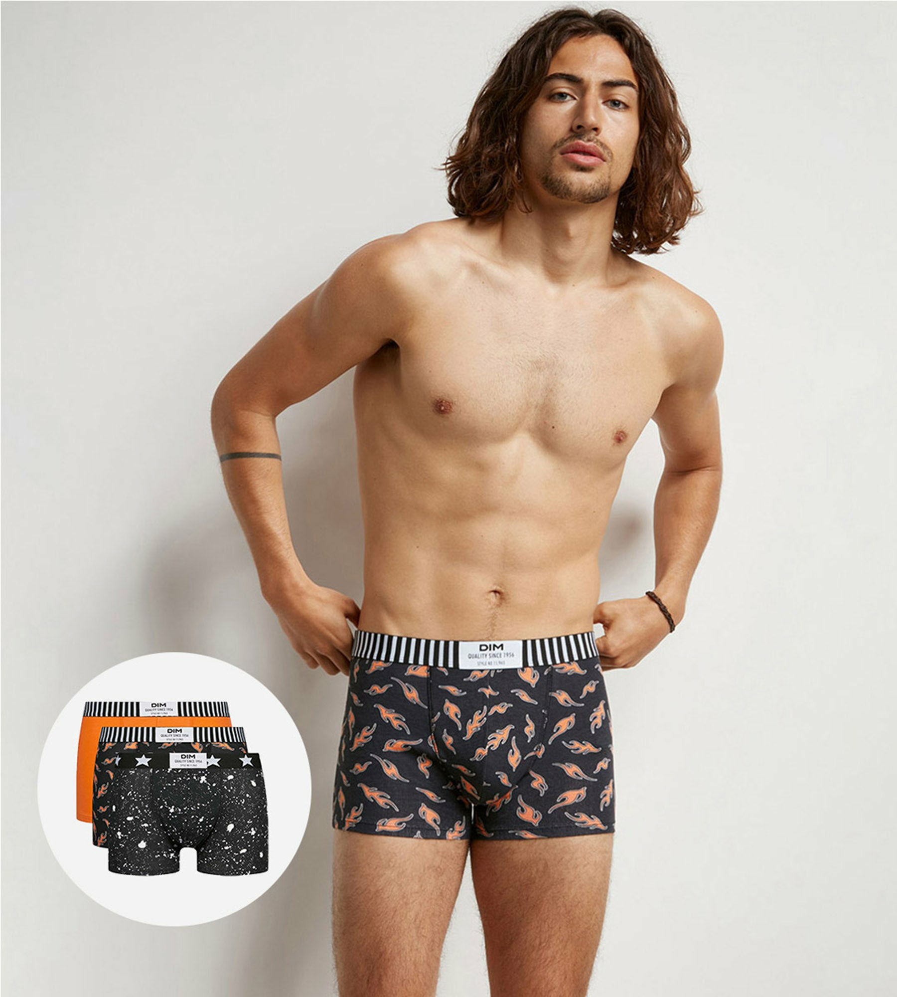 Lot de 3 boxers homme coton stretch motifs marbre et flammes Dim Vibes