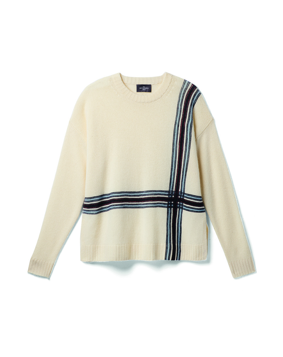 Pull col rond imprimé tartan - Femme - NATUREL