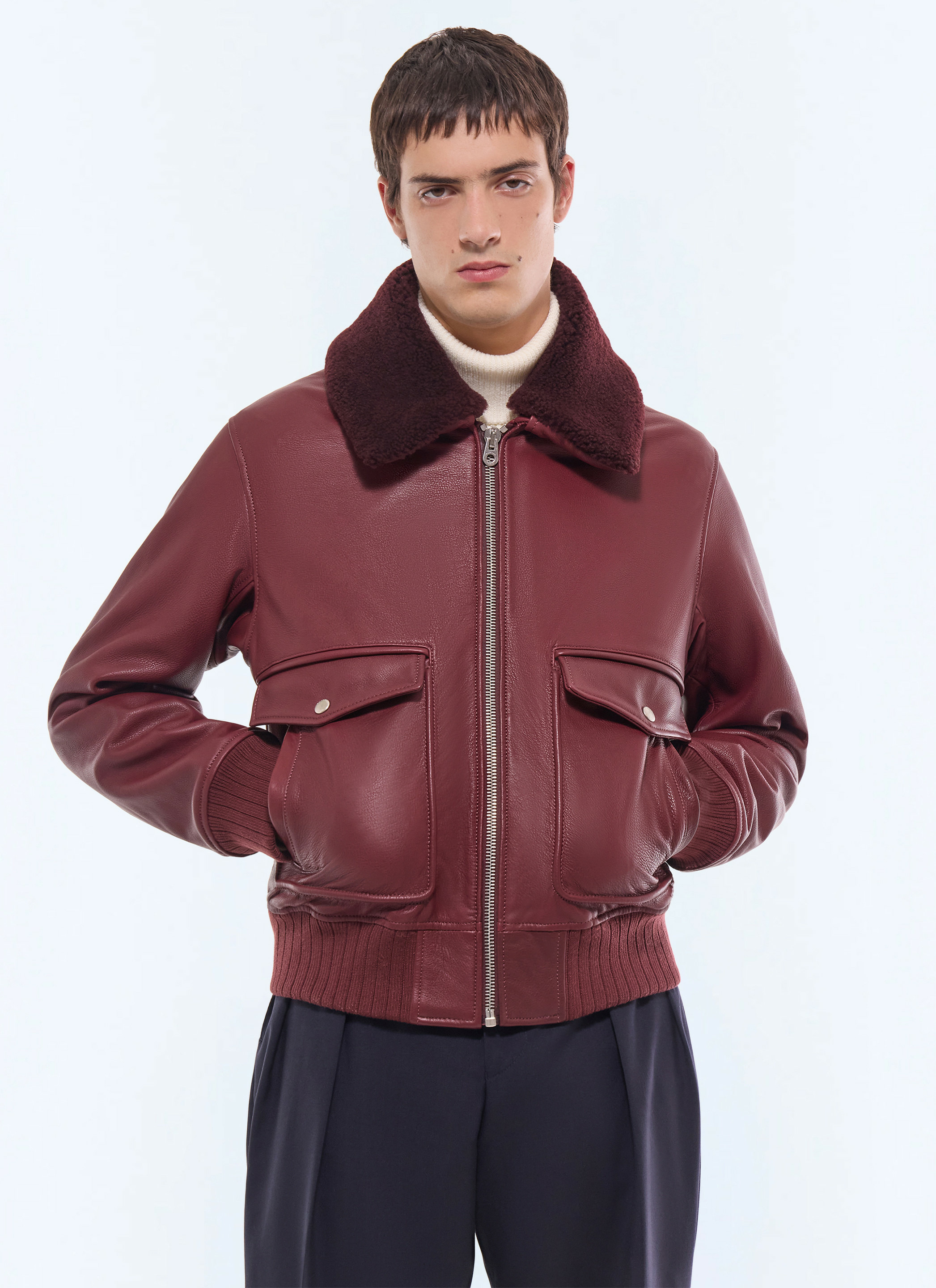 Bombardier en cuir à col amovible