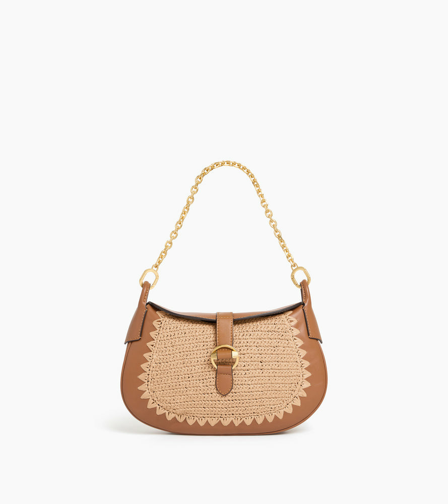 Petit sac bandoulière Pia effet raphia et cuir lisse