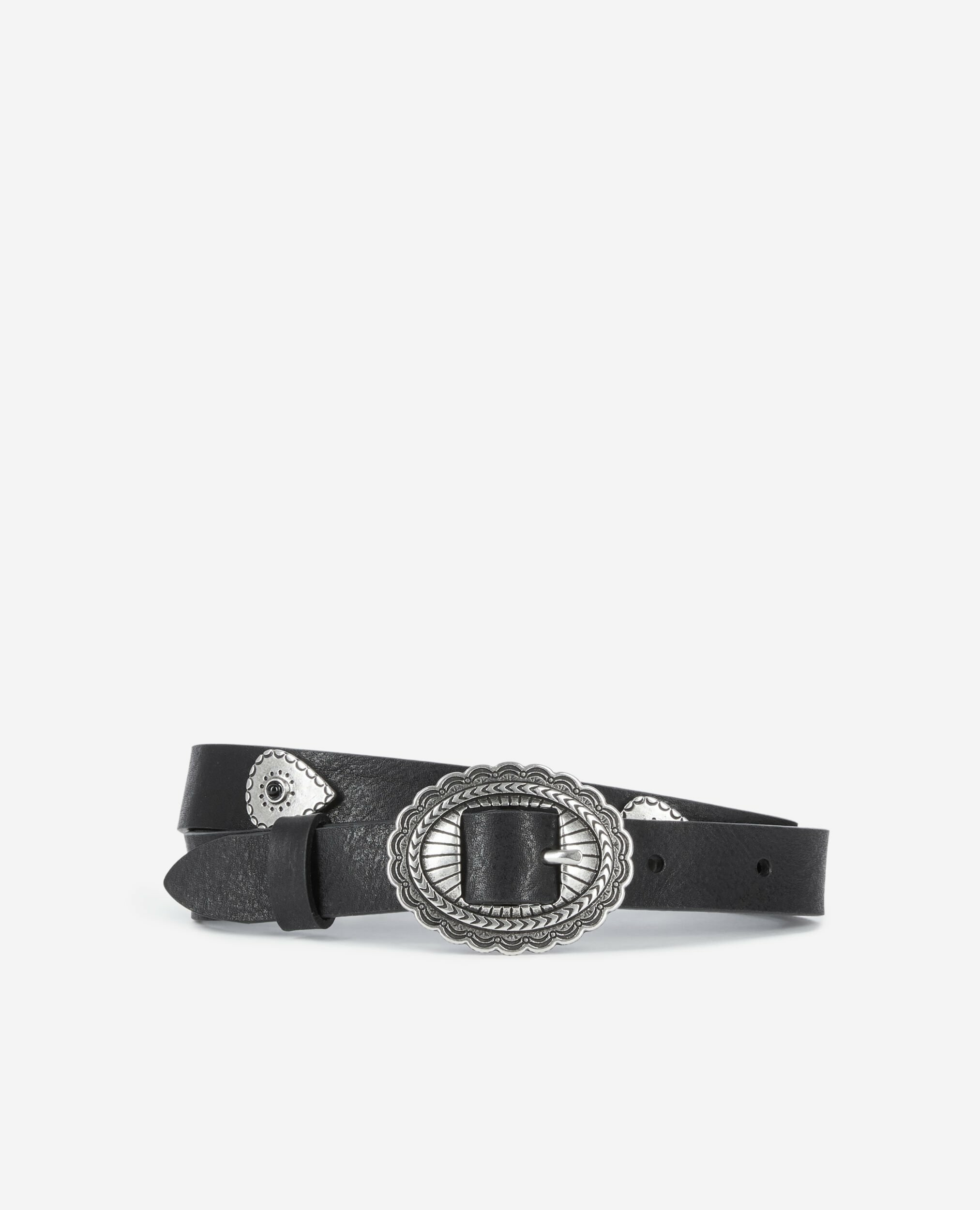 Ceinture Fine Cloutée En Cuir Noir
