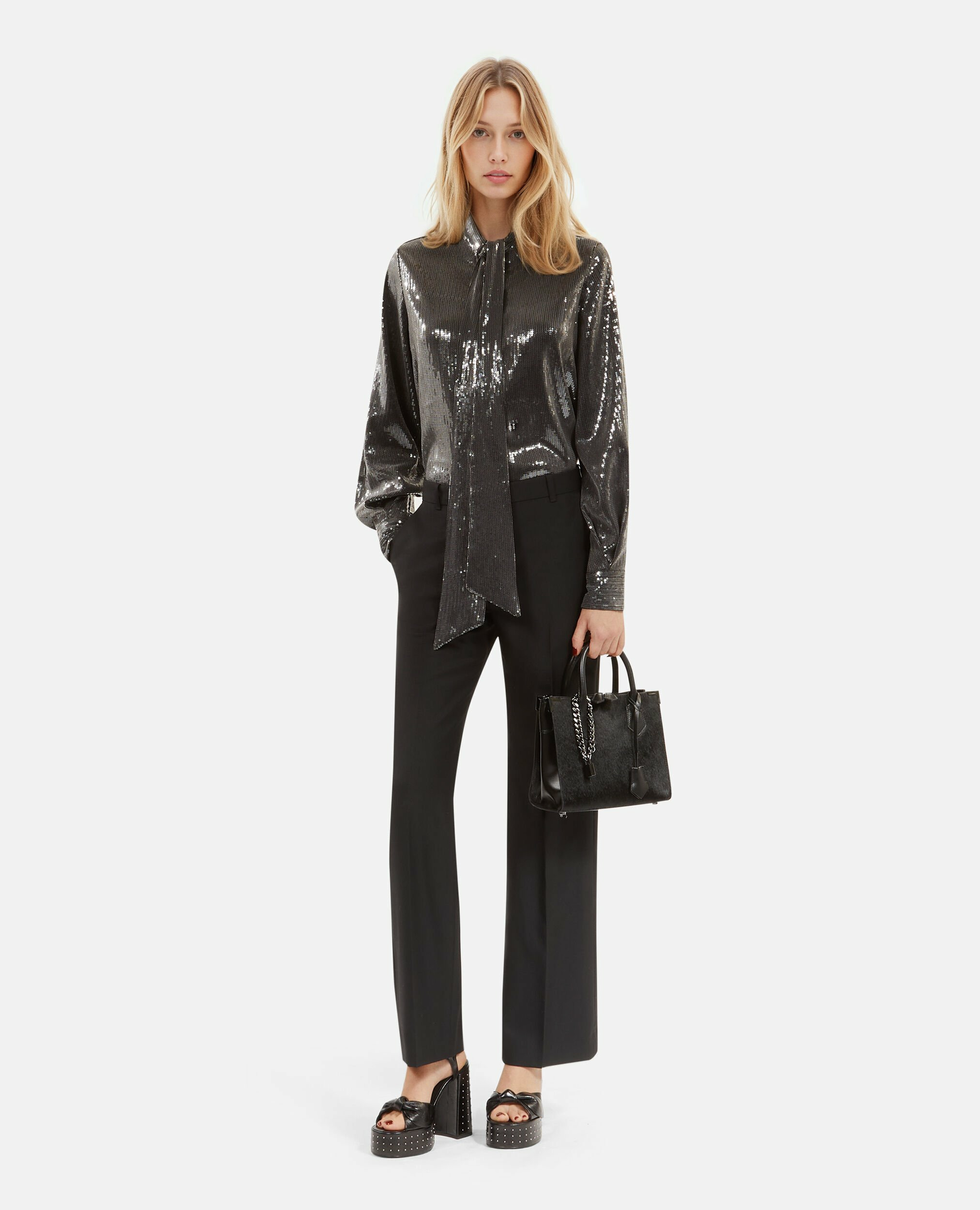 Chemise À Sequins Grise Femme