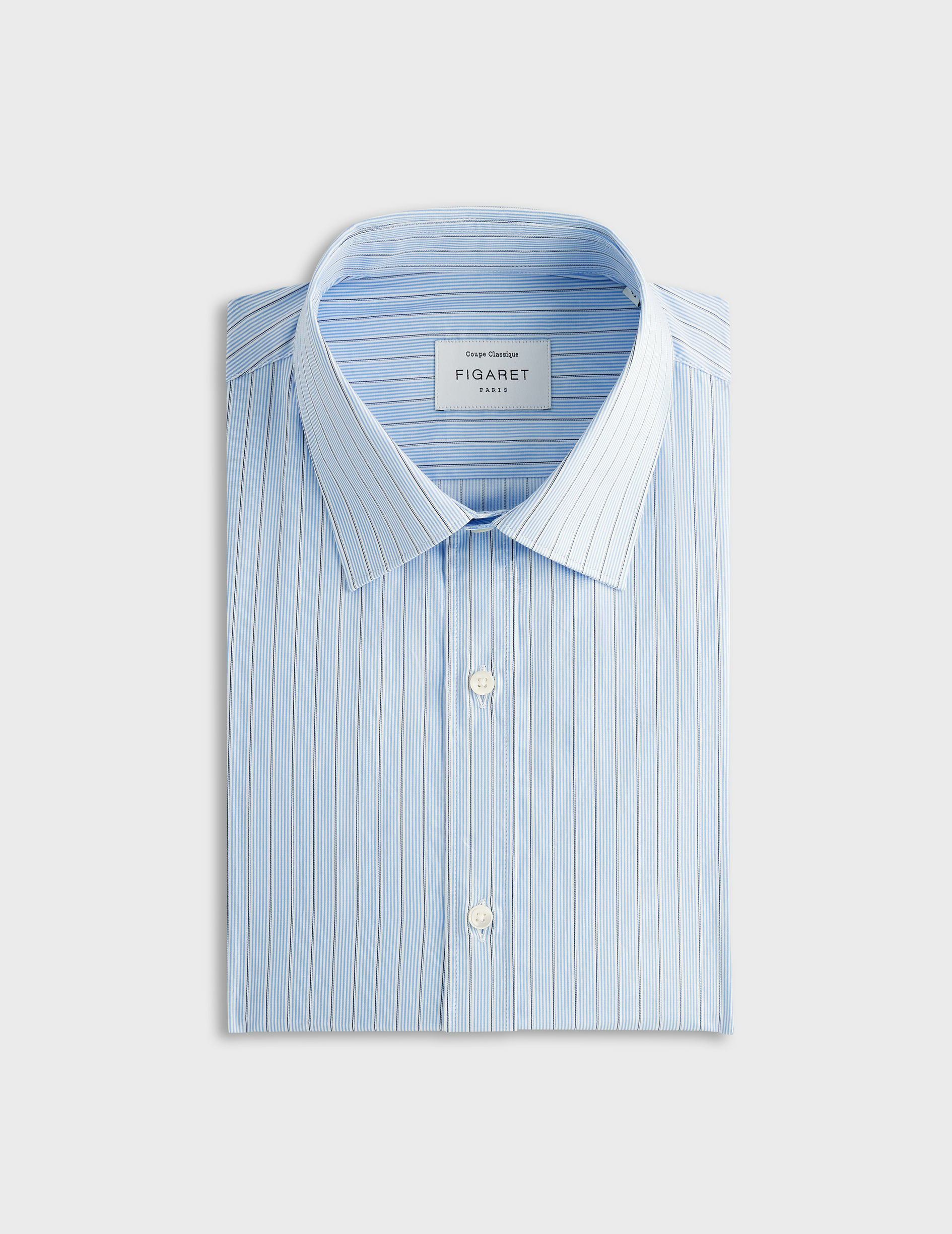Chemise col figaret en twill de coton rayé bleu