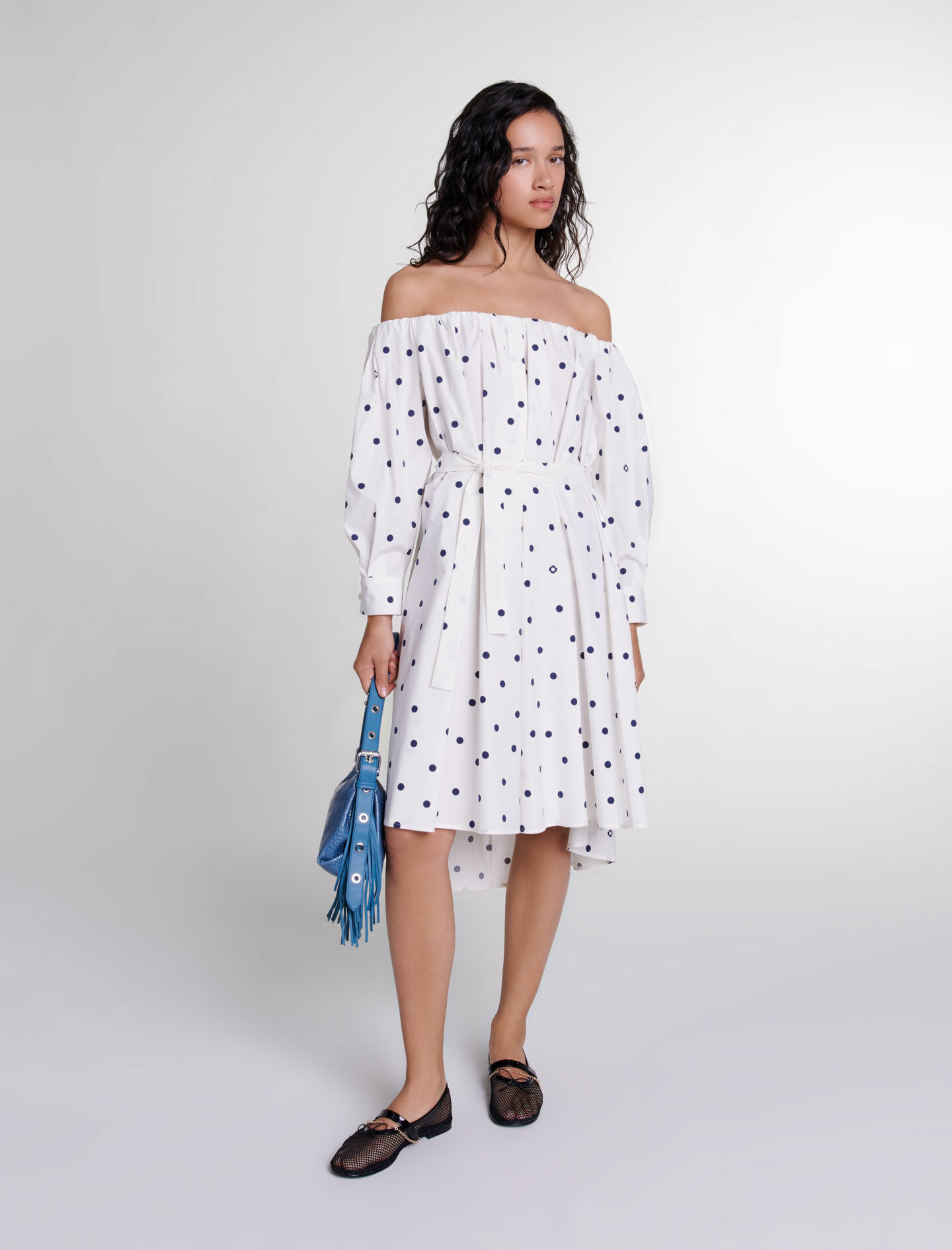 Robe chemise à encolure bardot