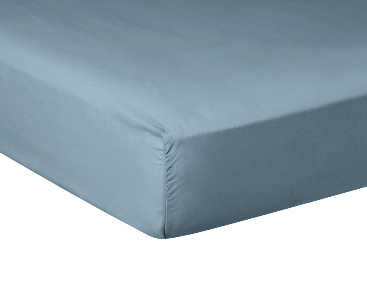 DRAP HOUSSE | Pure White Percale Lavée - Blue