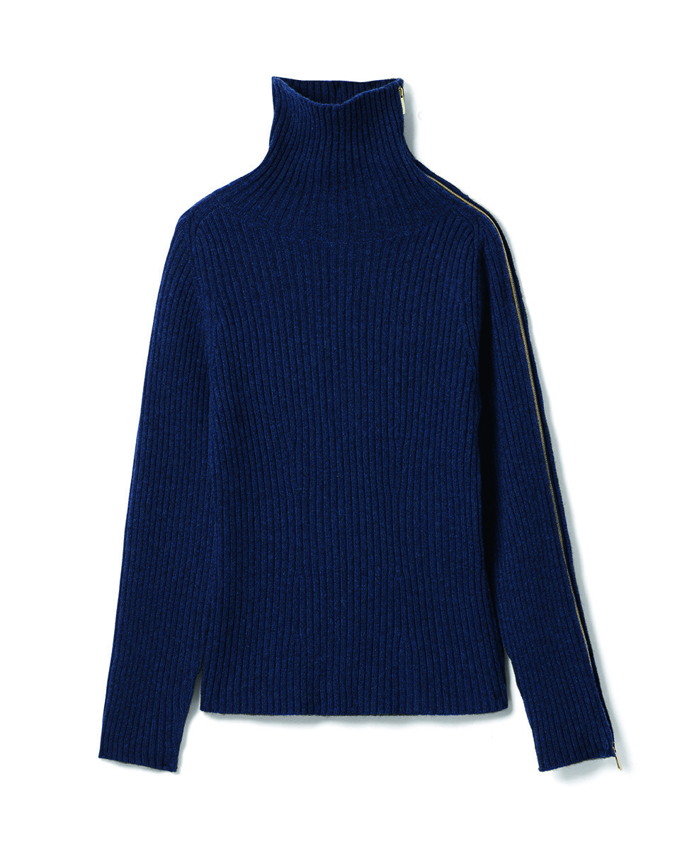 Pull col montant à zips - Femme - BLEU NOCTURNE
