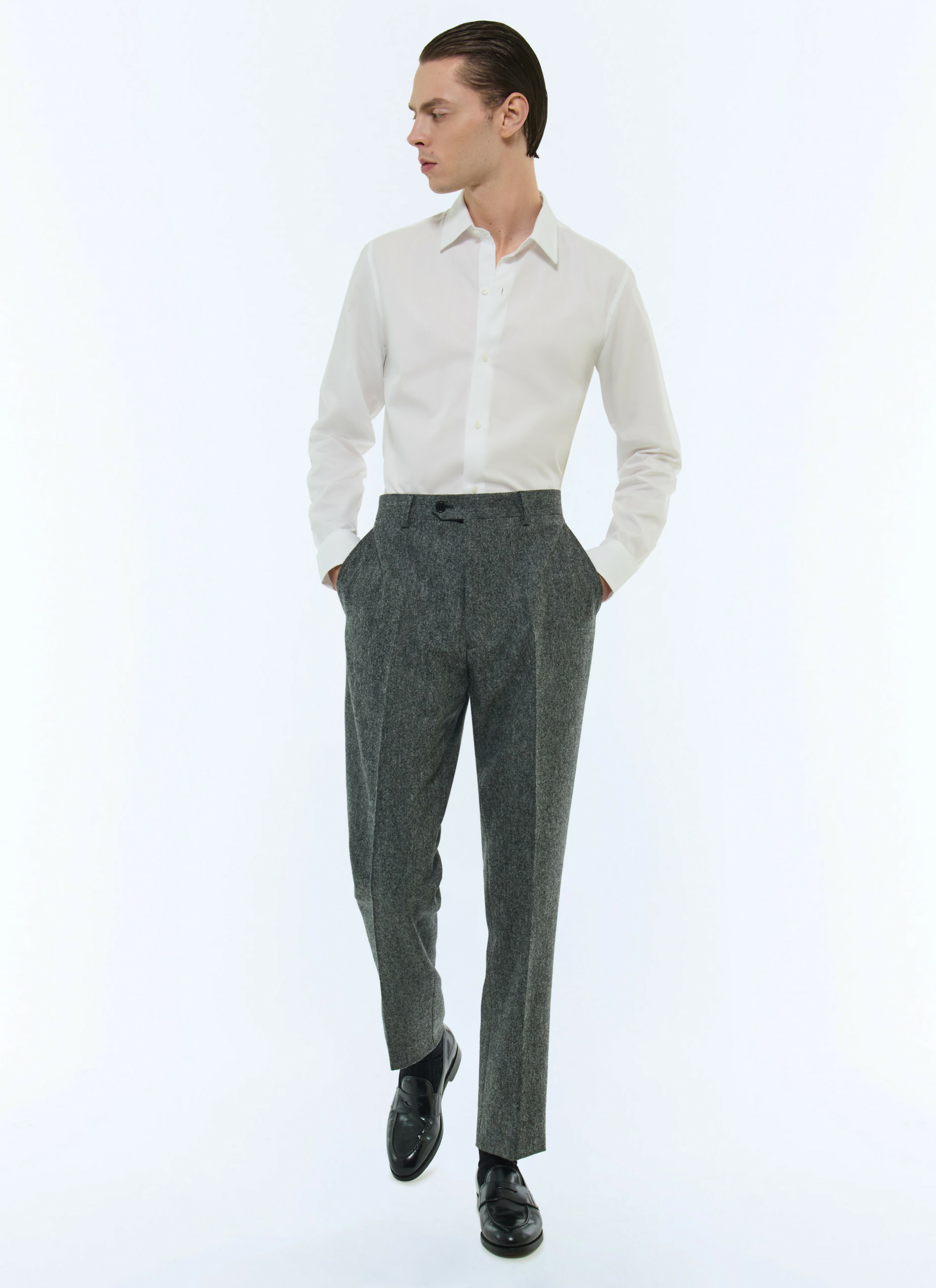 Pantalon ajusté en tweed de laine