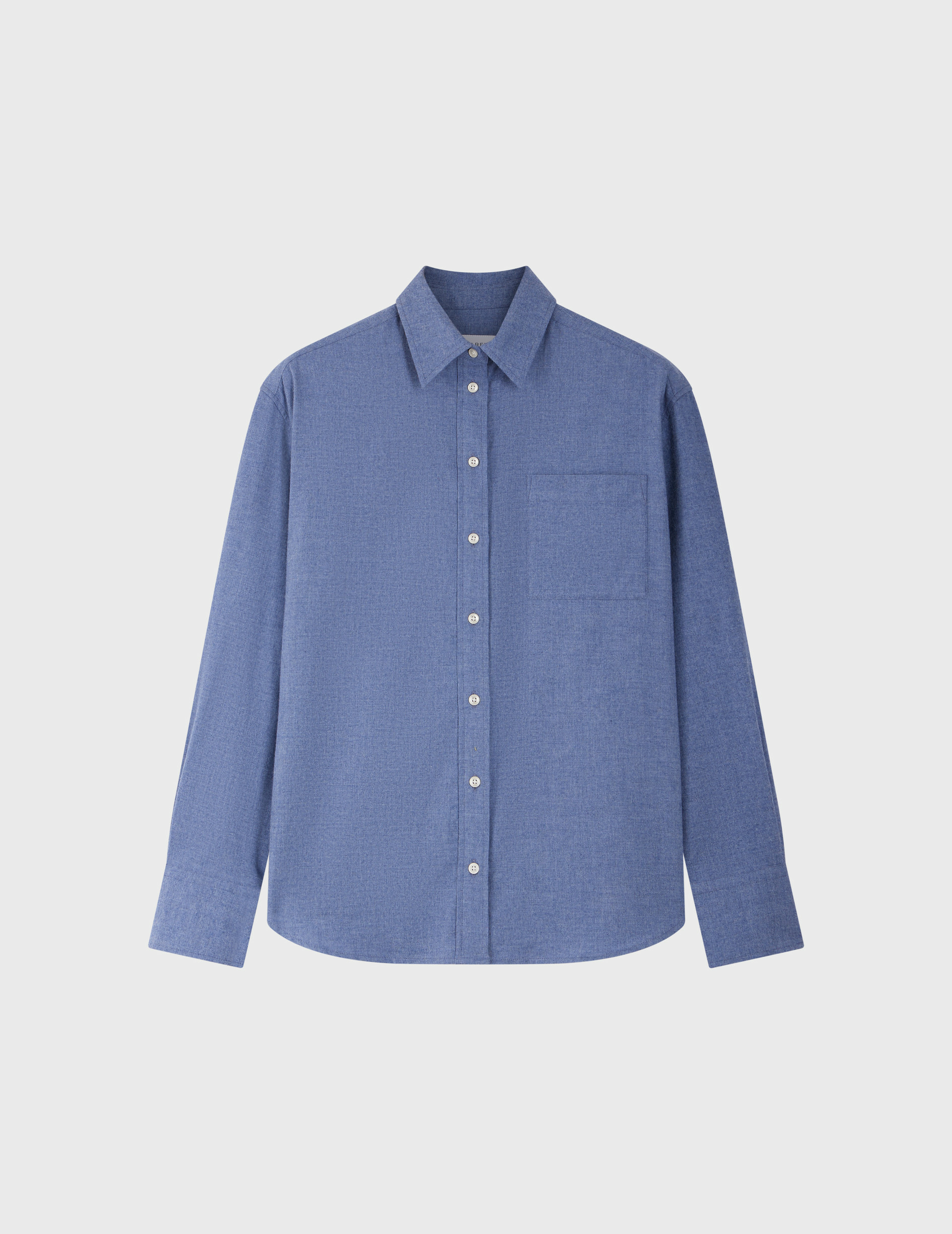 Chemise charlotte avec poche poitrine en flanelle de coton unie bleu