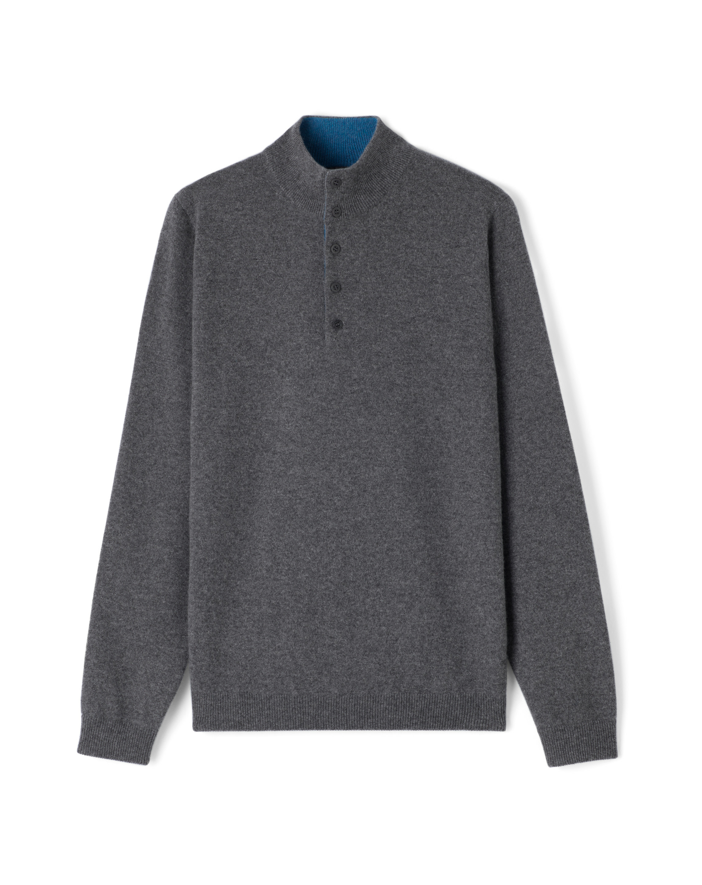 Pull col montant bicolore - Homme - LOUP/BLEU ECOSSE